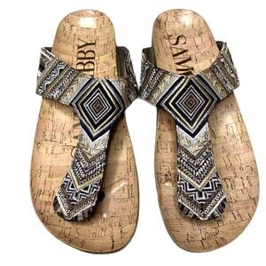 Sam & Libby Hollyn Embroidered Sandals Thong Flip Flop Slide Boho Womens 8 Gold